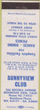 Matchbook Cover - Sunnyview Club Mountain View CA