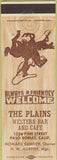 Matchbook Cover - The Plains Western Bar Cafe Paso Robles CA