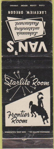 Matchbook Cover - Van's Restaurant Lakeview OR WEAR
