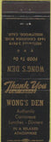 Matchbook Cover - Wong's Den Hollywood CA