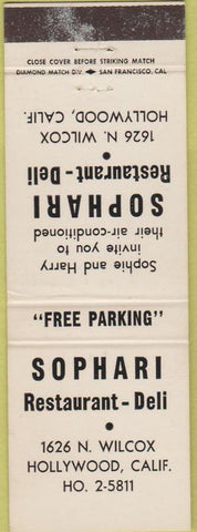 Matchbook Cover - Sophari Restaurant Deli Hollywood CA