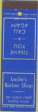Matchbook Cover - Leslie's Barber Shop Seattle WA