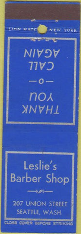 Matchbook Cover - Leslie's Barber Shop Seattle WA