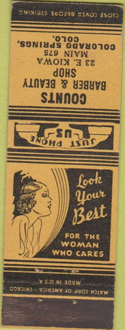 Matchbook Cover - Counts Barber Shop Colorado Springs CO girlie