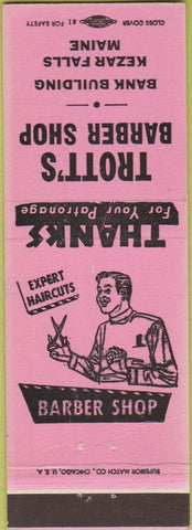 Matchbook Cover - Trott's Barber Shop Kezar Falls ME