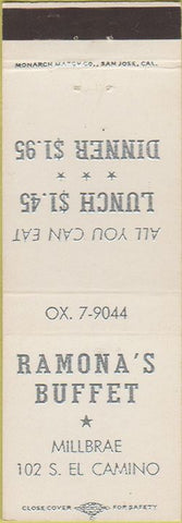 Matchbook Cover - Ramona's Buffet Millbrae CA