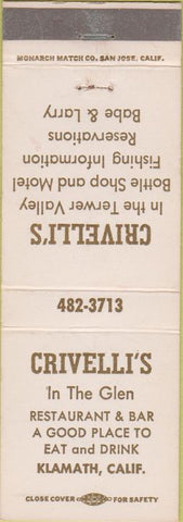 Matchbook Cover - Crivelli's In the Glen Klamath CA