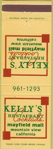 Matchbook Cover - Kelly's Restaurant Mayfield Mall Mountain View CA