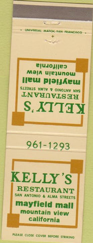 Matchbook Cover - Kelly's Restaurant Mayfield Mall Mountain View CA