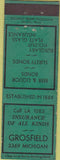 Matchbook Cover - Grosfield Insurance Bonds Detroit MI WEAR