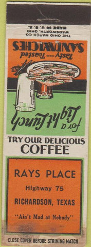 Matchbook Cover - Ray's Place Richardson TX WORN