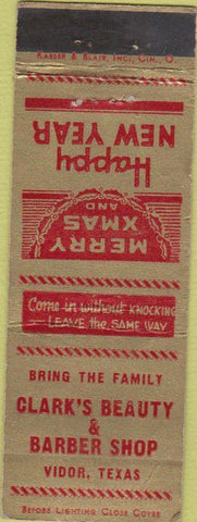 Matchbook Cover - Clark's Beauty Barber Shop Vidor TX WEAR