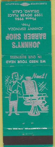 Matchbook Cover - Johnny's Barber Shop Delano CA