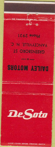 Matchbook Cover - DeSoto cars Dailey Motors Yanceyville NC