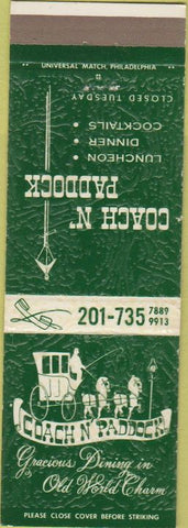 Matchbook Cover - Coach N Paddock Clinton NJ