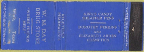 Matchbook Cover - WM Day Drug Store Wink TX WEAR Sheaffer Pens