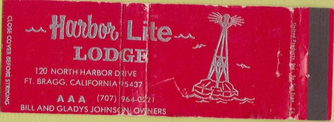 Matchbook Cover - Harbor Lite Lodge Fort Bragg CA red WEAR