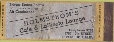 Matchbook Cover - Holstrom's Cafe Riverside CA WORN CREASES