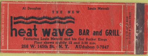 Matchbook Cover - Heat Wave Bar Grill New York City POOR