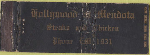 Matchbook Cover - Hollywood of Mendota  WORN