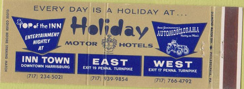 Matchbook Cover - Holiday Motor Holes Harrisburg PA