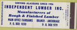 Matchbook Cover - Independent Lumber Co Anchorage AK