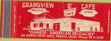 Matchbook Cover - Grandview Cafe Provo UT Chinese food
