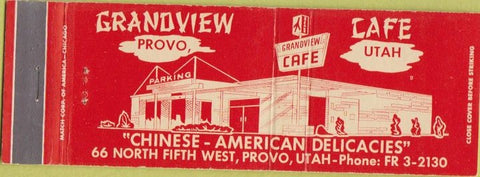 Matchbook Cover - Grandview Cafe Provo UT Chinese food
