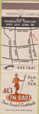 Matchbook Cover - Al's Cin Bad's restaurant Arcadia CA