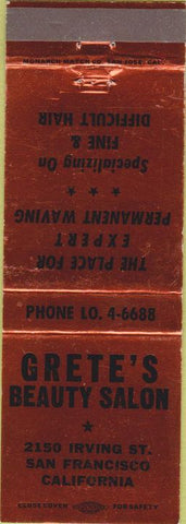 Matchbook Cover - Grete's Beauty Salon San Francisco CA