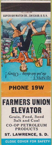 Matchbook Cover - Farmers Union Elevator St Lawrence SD oil gas feed seed