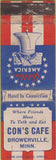 Matchbook Cover - Con's Cafe Browerville MN WEAR