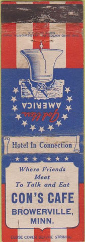 Matchbook Cover - Con's Cafe Browerville MN WEAR