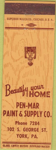 Matchbook Cover - Pen Mar Paint Supply York PA