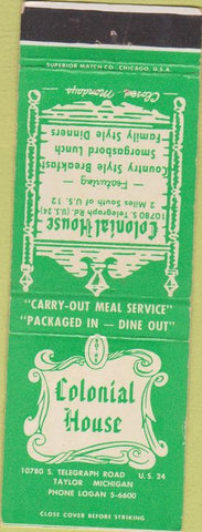 Matchbook Cover - Colonial House Taylor MI