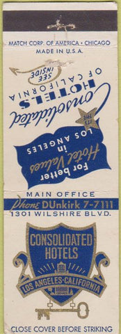 Matchbook Cover - Consolidated Hotels Los Angeles CA