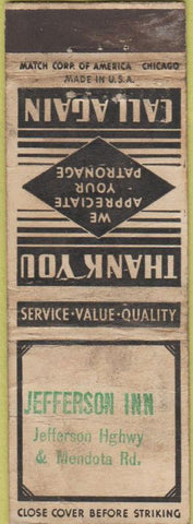 Matchbook Cover - Jefferson Inn Mendota Rd MN STAMPED POOR