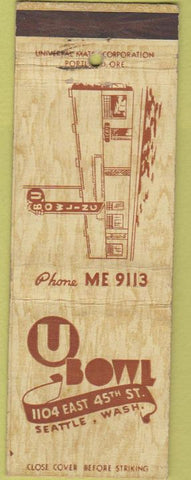 Matchbook Cover - U Bowl Bowling Seattle WA