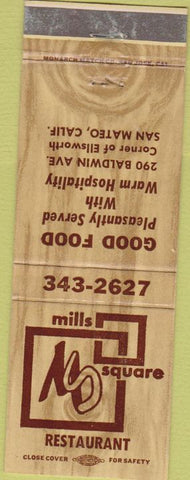 Matchbook Cover - Mills Square Restaurant San Mateo CA