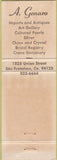 Matchbook Cover - A Genaro Antiques Imports San Francisco CA