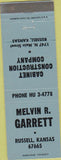 Matchbook Cover - Melvin Garrett Russell KS Cabinet Construction