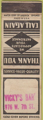 Matchbook Cover - Vicky's Bar STAMPED WEAR