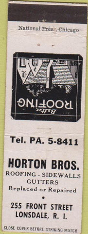Matchbook Cover - Horton Bros Roofing Lonsdale RI siding