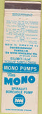 Matchbook Cover - Mono Spiralift Borehole Pump Johannesburg  WORn