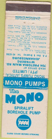Matchbook Cover - Mono Spiralift Borehole Pump Johannesburg  WORn