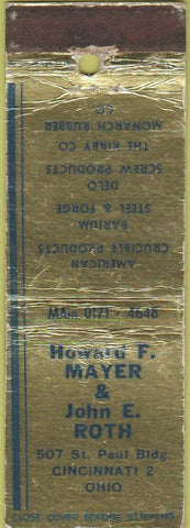 Matchbook Cover - Mayer Roth Steel Forge Cincinnati OH WEAR