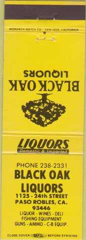 Matchbook Cover - Black Oak Liquor Paso Robles CA