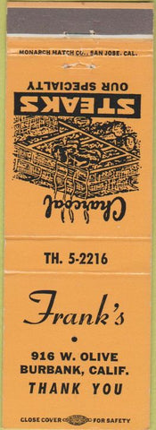 Matchbook Cover - Frank's Steaks Burbank CA