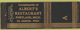 Matchbook Cover - Albert's Restaurant Portland MI