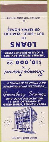 Matchbook Cover - Greensburg Savings Loan Greensburg PA